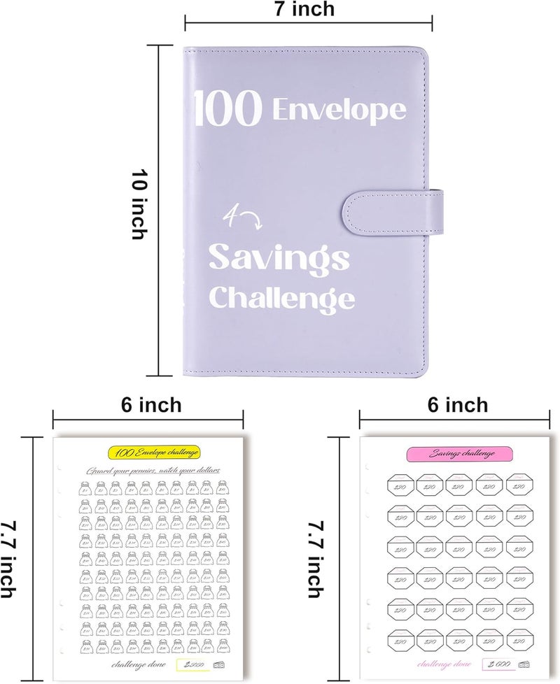 Flying Eagle 100 Envelopes Money Saving Challenge, Savings Budget Binder with Cash Envelopes Easy and Fun Way to Save $5050 with Envelopes & Challenge Tracker, Money Saving Binder 100 Pocket, Purple - Image 3